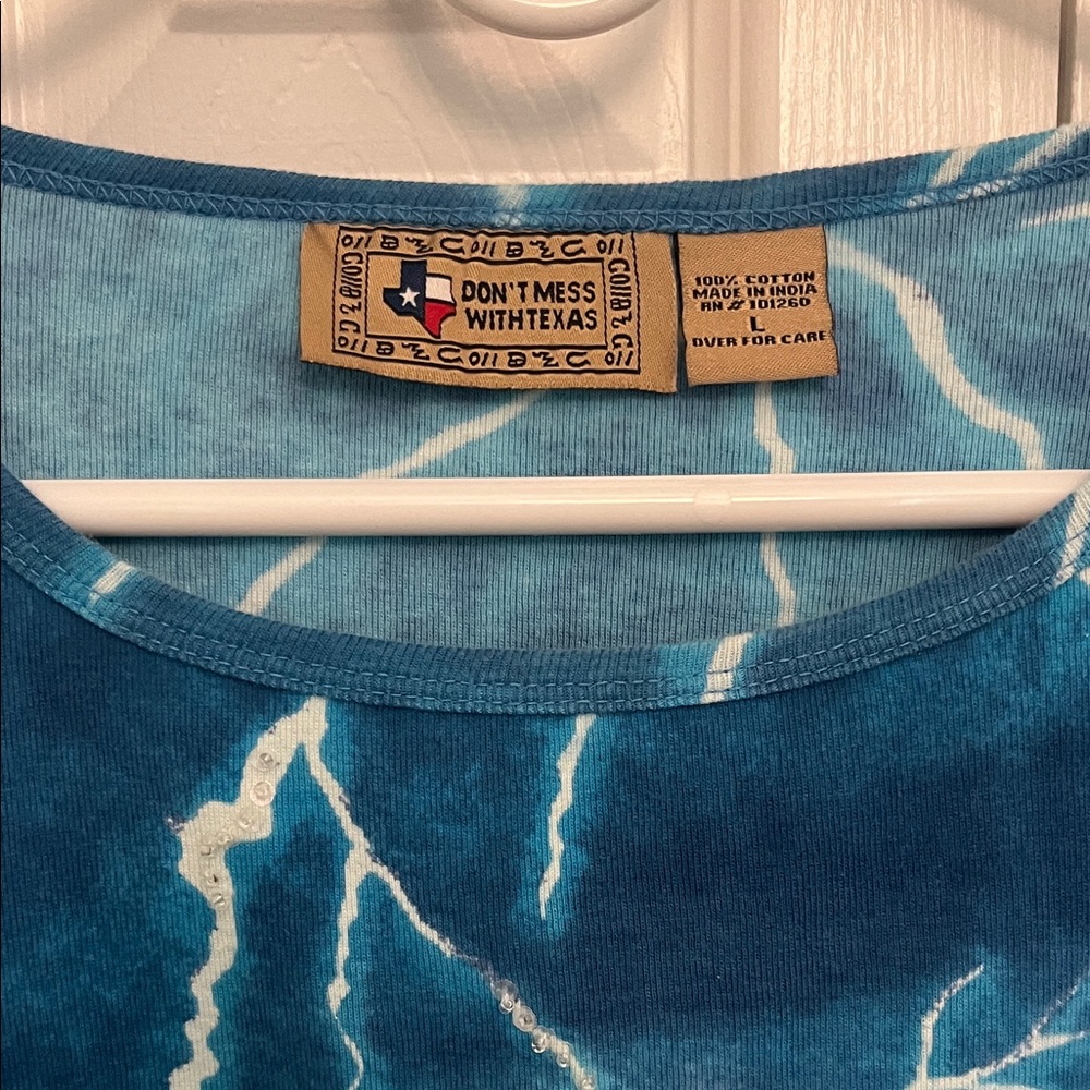 Don’t mess with Texas Blue Graphic Women's Top large - Picture 4 of 5